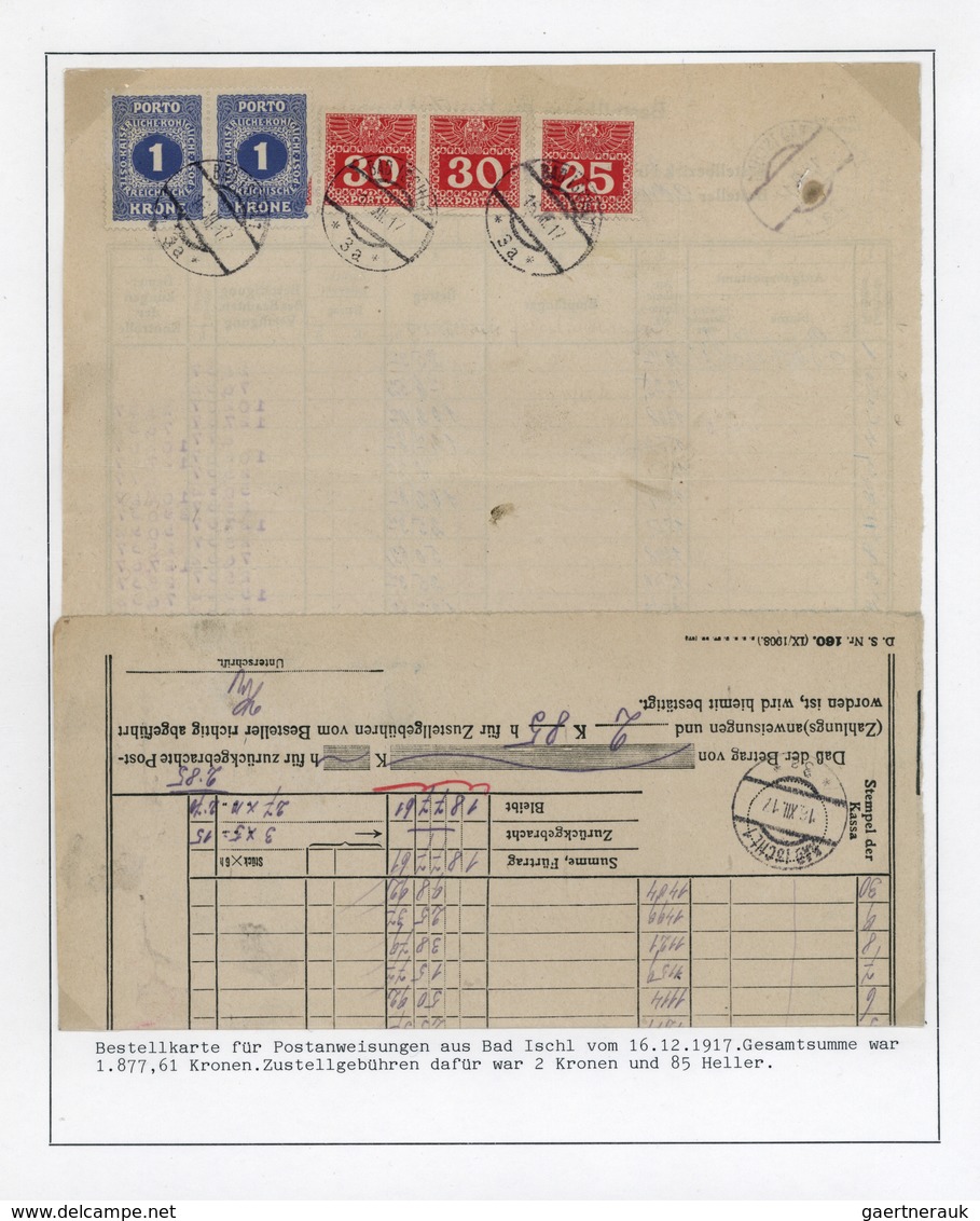 Österreich - Portomarken: 1917, Bestellkarte Für Zahlungsanweisungen Aus Bad Ischl, Die Gesamtsumme - Strafport