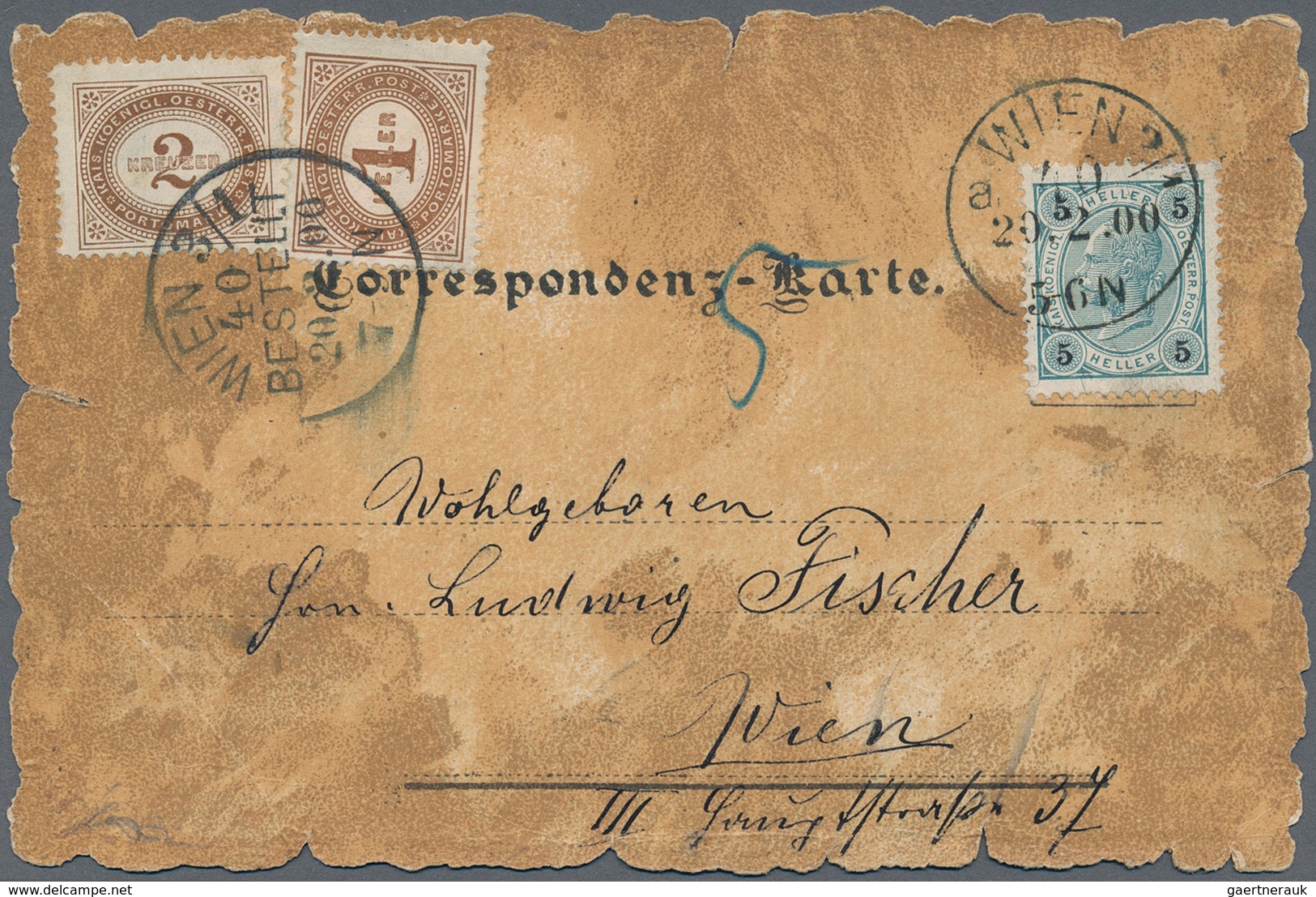 Österreich - Portomarken: 1900, 5 H Grün/schwarz Auf "Gruss Aus..."-Ansichtskarte In Wien Wegen Des - Strafport