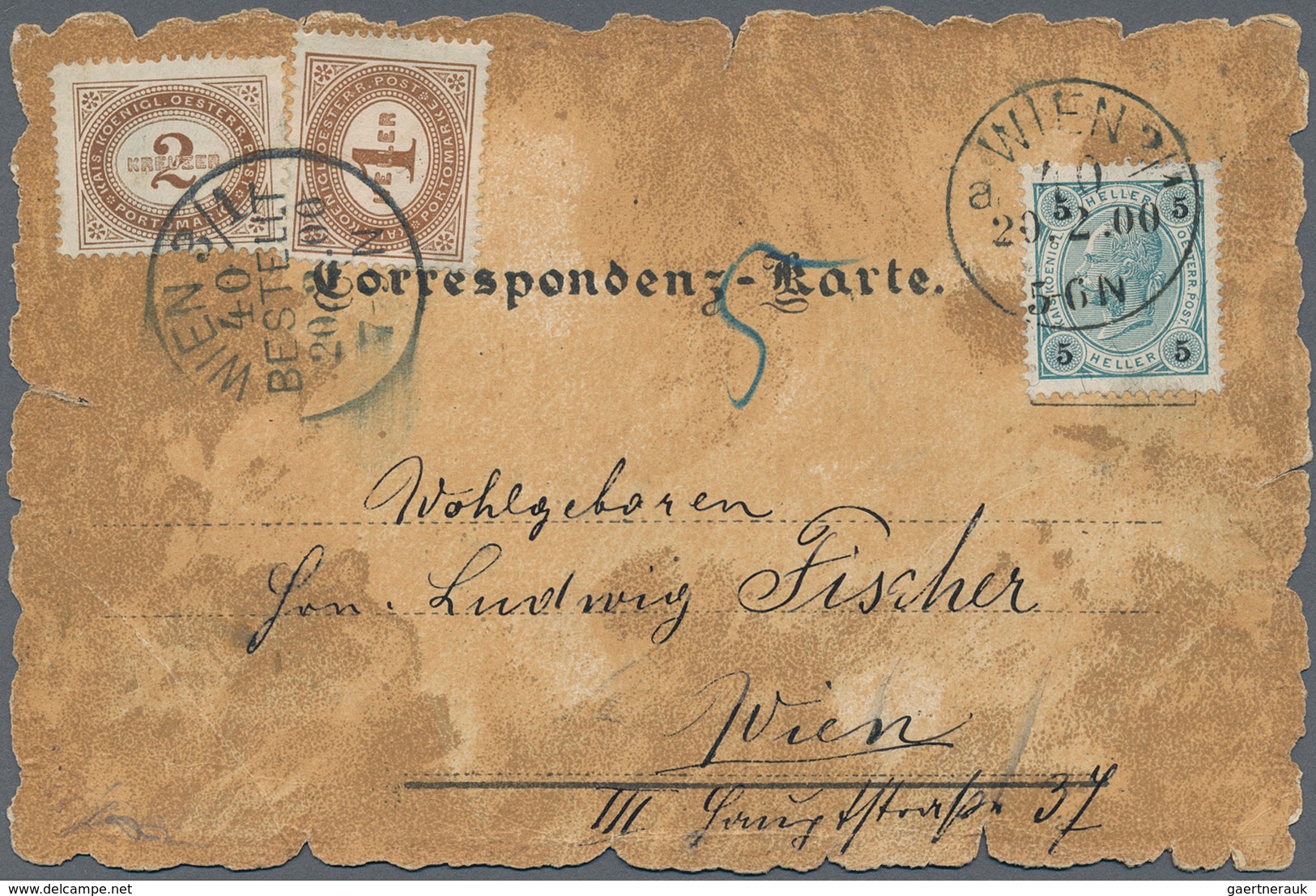 Österreich - Portomarken: 1900, 5 H Grün/schwarz Auf "Gruss Aus..."-Ansichtskarte In Wien Wegen Des - Postage Due