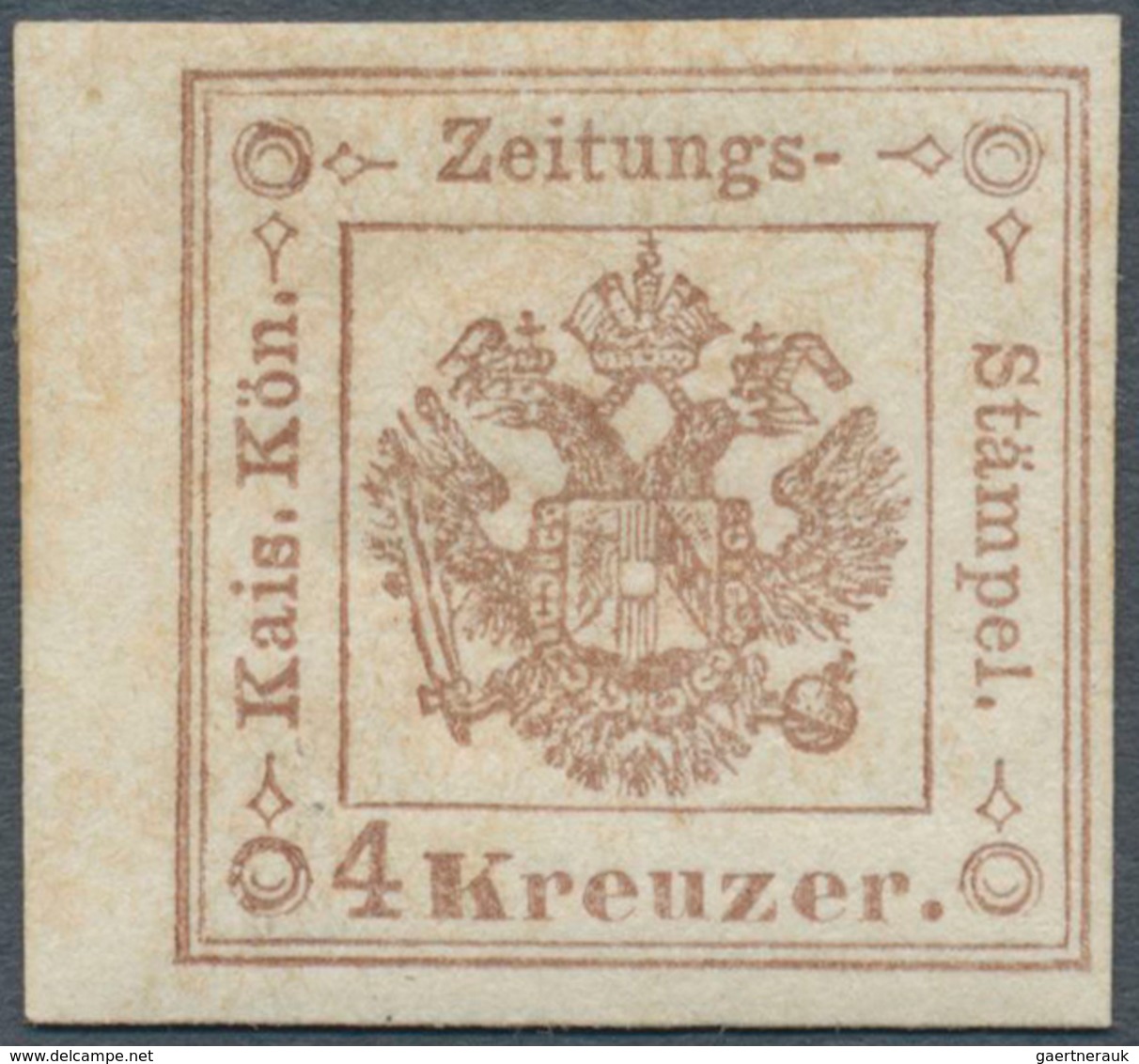 Österreich - Zeitungsstempelmarken: 1859, Zeitungsstempelmarke 4 Kr Braun, Kurzes Linkes Randstück, - Giornali