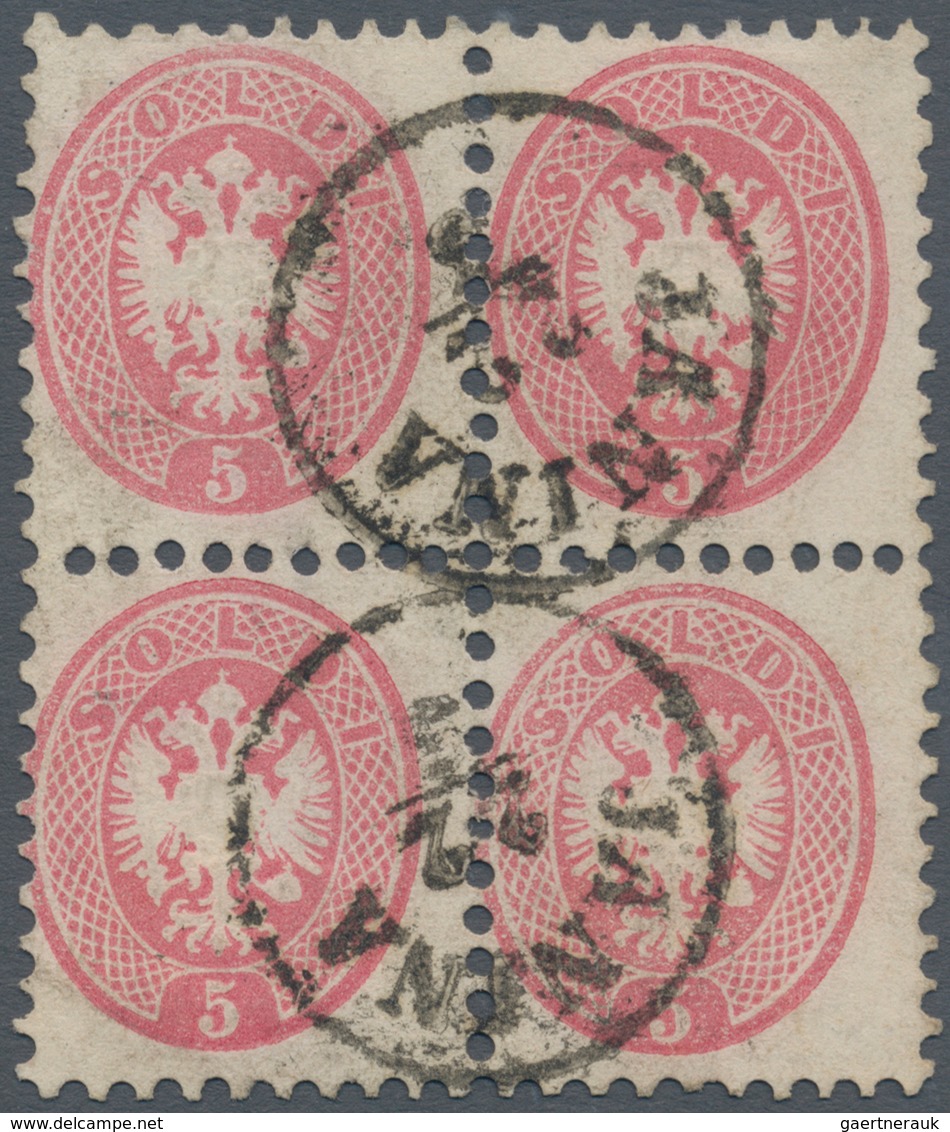 Österreichische Post In Der Levante: 1864, Lomb.-Venetien Vorläufer: 5 So Rosa, Gez.9 1/2, Viererblo - Oriente Austriaco