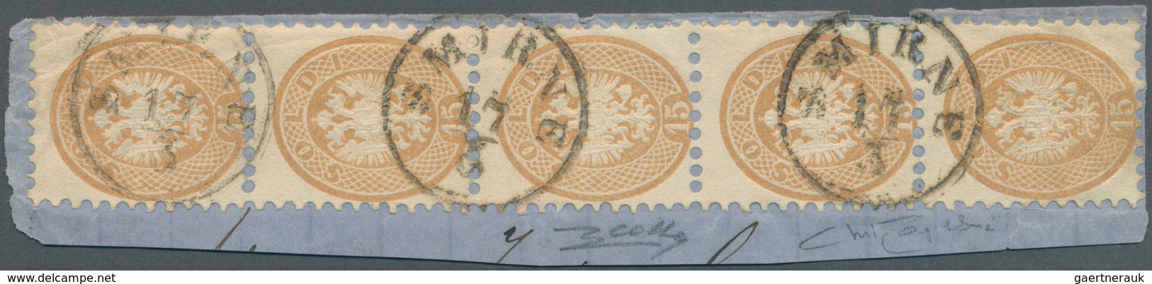 Österreichische Post In Der Levante: 1864, Lomb.-Venetien Vorläufer: 15 So Braun, Gez.9 1/2, Senkrec - Oriente Austriaco