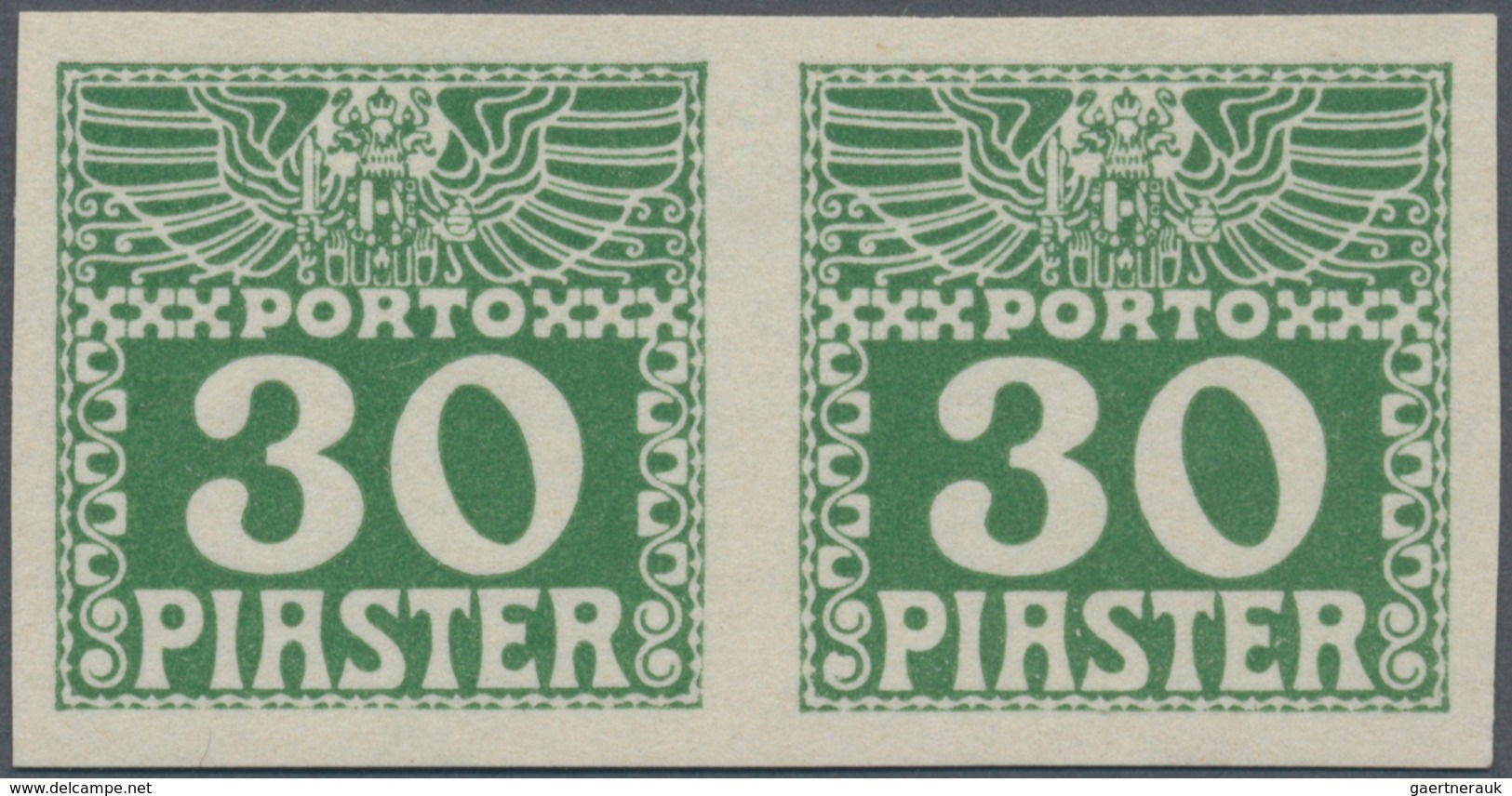 Österreichische Post In Der Levante - Portomarken: 1908, 30 Pia Grün, Ungezähntes Waagr. Paar Ohne G - Oostenrijkse Levant
