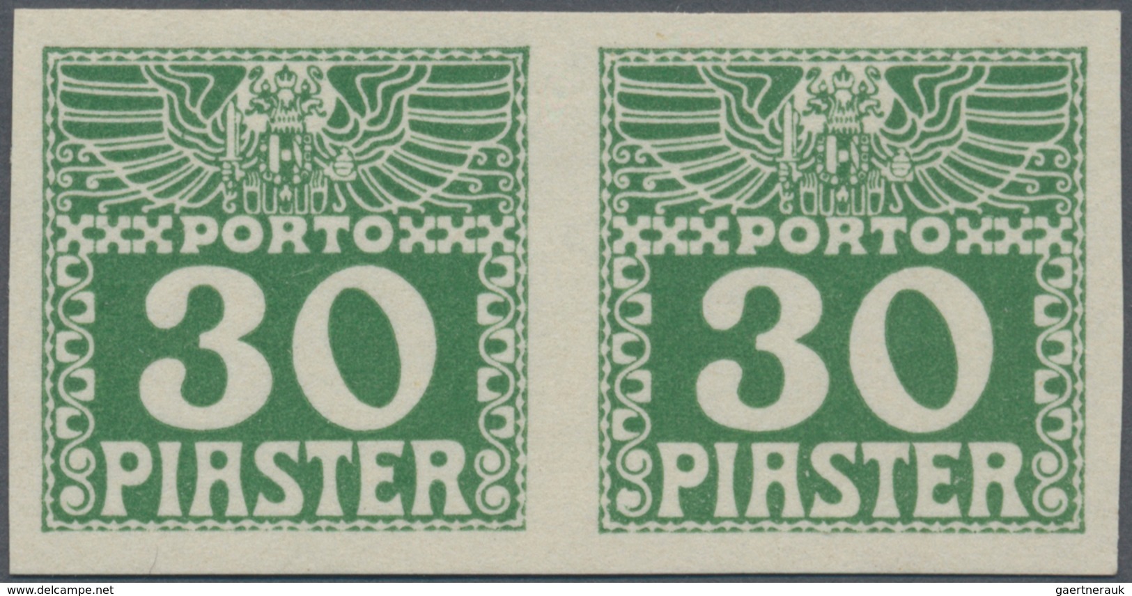 Österreichische Post In Der Levante - Portomarken: 1908, 30 Pia Grün, Ungezähntes Waagr. Paar Ohne G - Eastern Austria