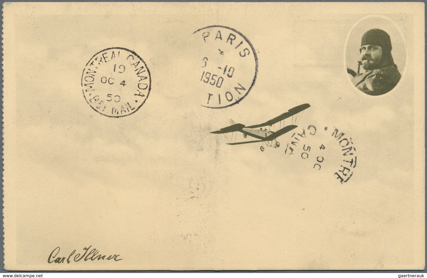 Österreich - Flugpost: 1950, Erstflug Wien-PARIS-MONTREAL(Kanada), 1 S blau Flugpost-Wertstempel, ko