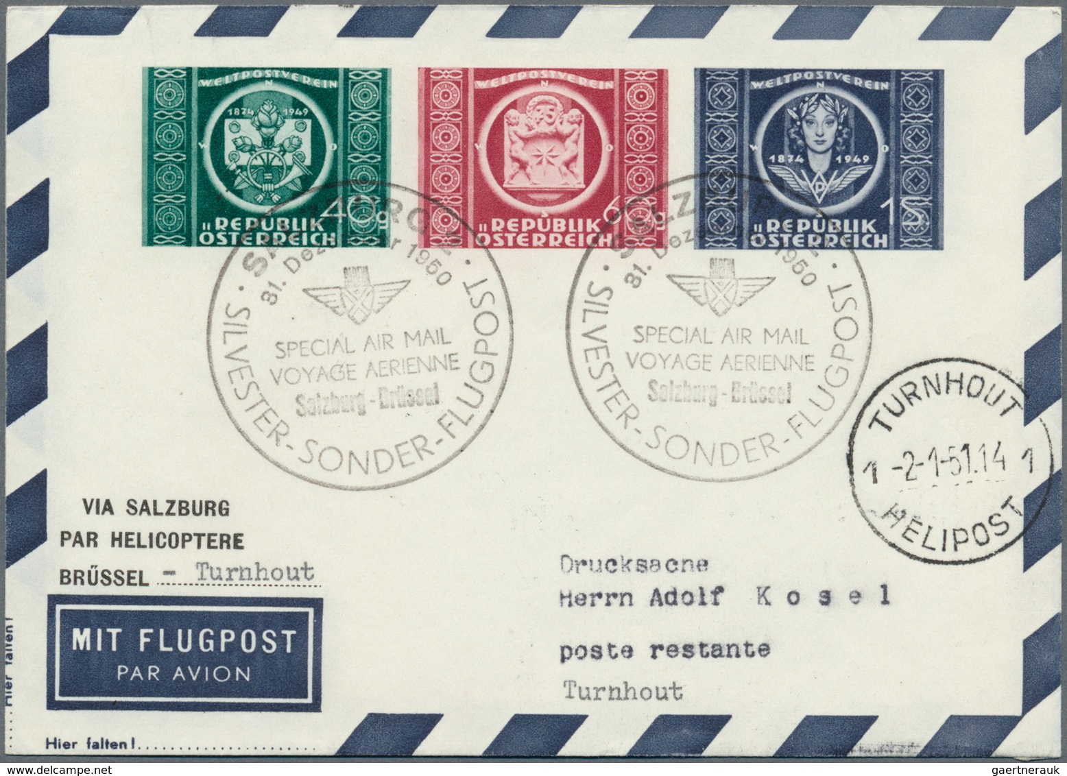 Österreich - Flugpost: 1950, SILVESTER-SONDER-FLUGPOST SALZBURG, 31.12.1950, Komplette Serie Mit 9 P - Other & Unclassified