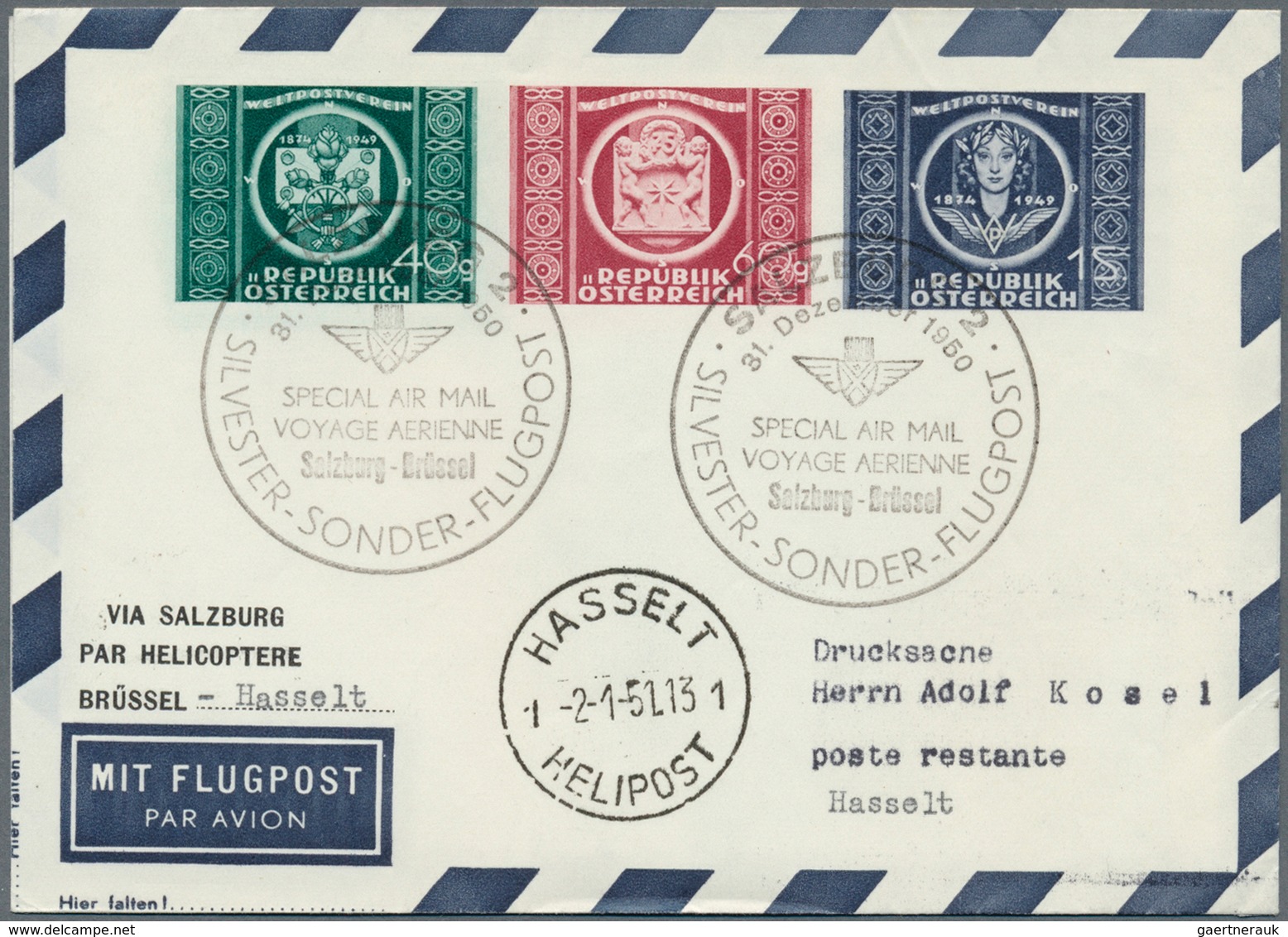 Österreich - Flugpost: 1950, SILVESTER-SONDER-FLUGPOST SALZBURG, 31.12.1950, Komplette Serie Mit 9 P - Altri & Non Classificati