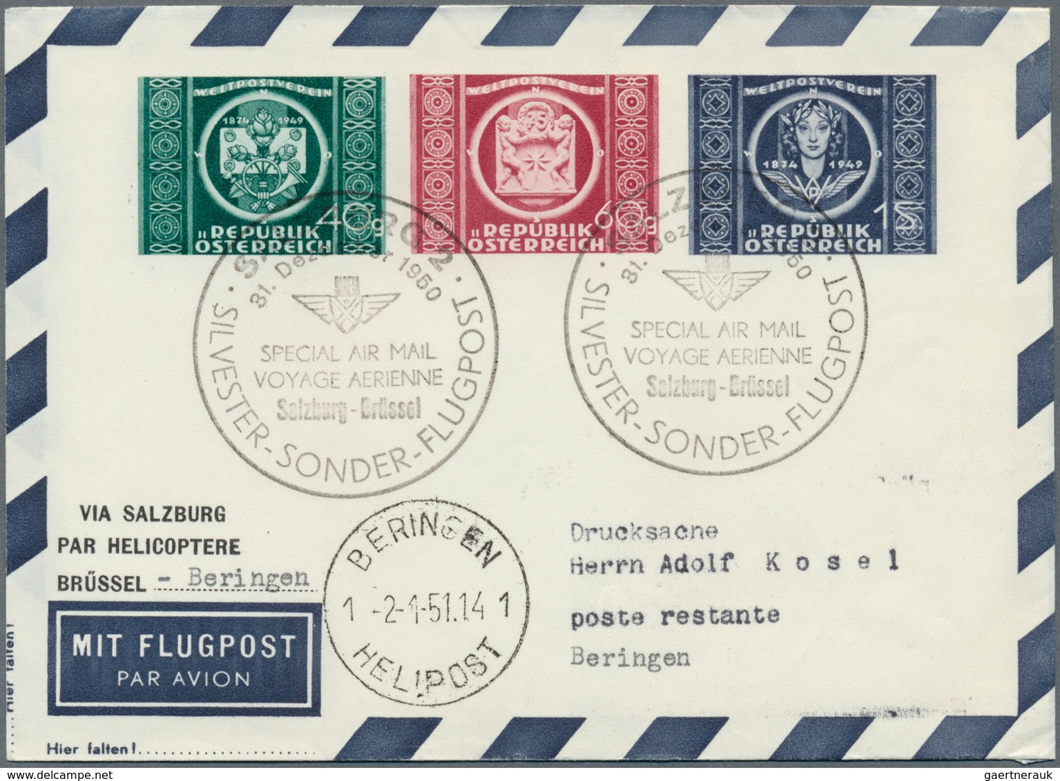 Österreich - Flugpost: 1950, SILVESTER-SONDER-FLUGPOST SALZBURG, 31.12.1950, Komplette Serie Mit 9 P - Andere & Zonder Classificatie