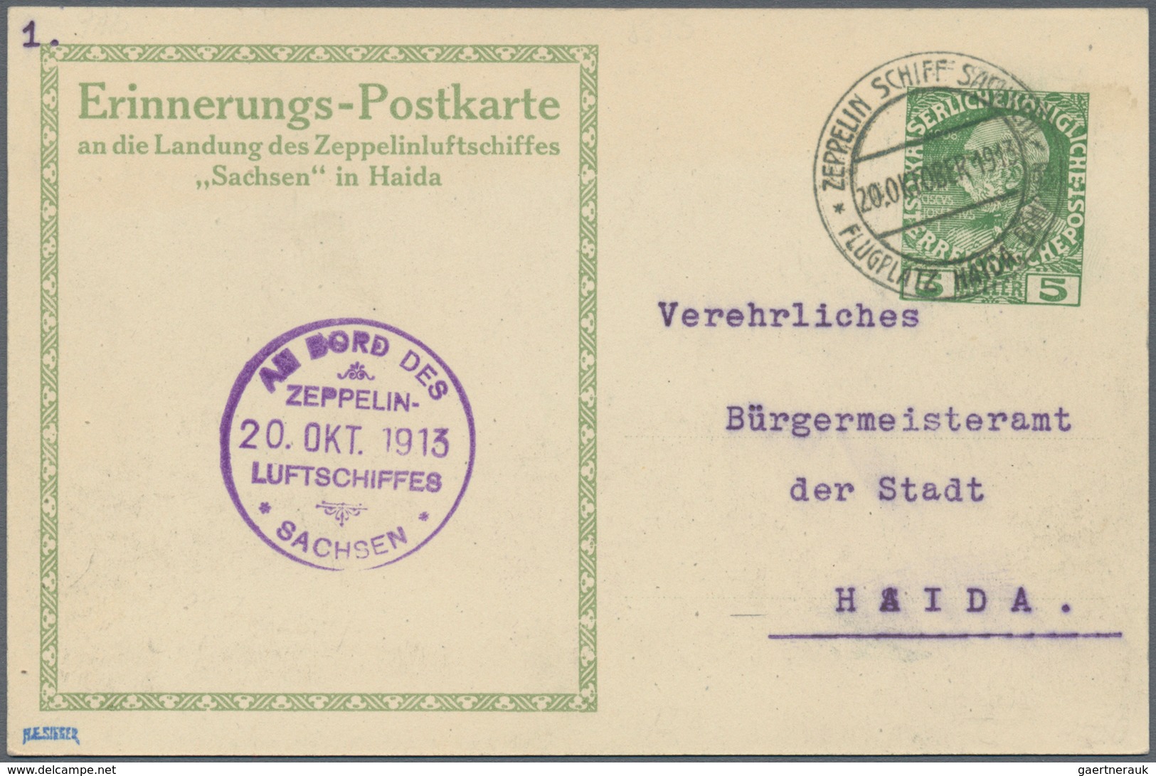 Österreich - Zeppelinpost: 1913, LZ 17 SACHSEN, 5 H Franz-Josef Privat-GSK "Zeppelin über Haida, Kir - Altri & Non Classificati