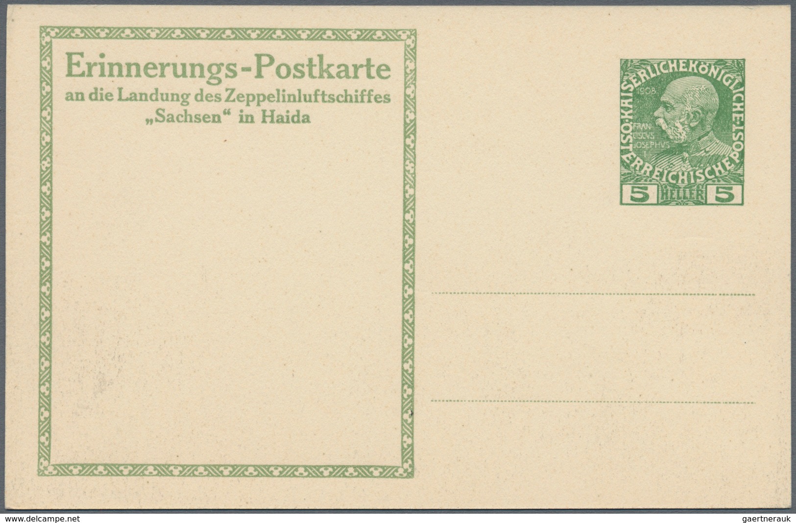 Österreich - Zeppelinpost: 1913, LZ 17 SACHSEN, 6 verschiedene 5 H Franz-Josef Privat-GSK "Landungsp