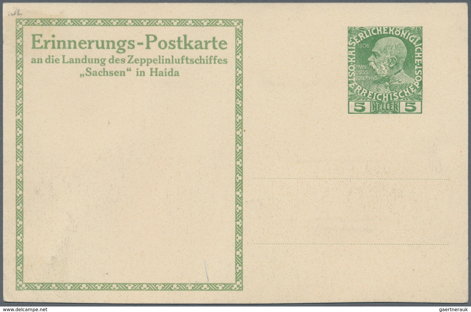 Österreich - Zeppelinpost: 1913, LZ 17 SACHSEN, 6 verschiedene 5 H Franz-Josef Privat-GSK "Landungsp