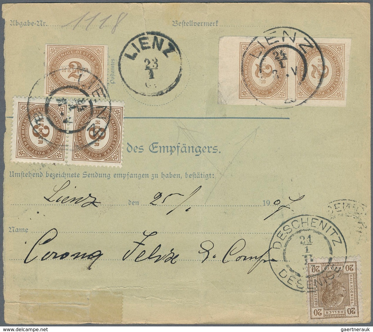 Österreich - Ganzsachen: 1907, 10 Heller Postbegleitadresse Für 3 Pakete Von Deschenitz Nach Lienz, - Other & Unclassified