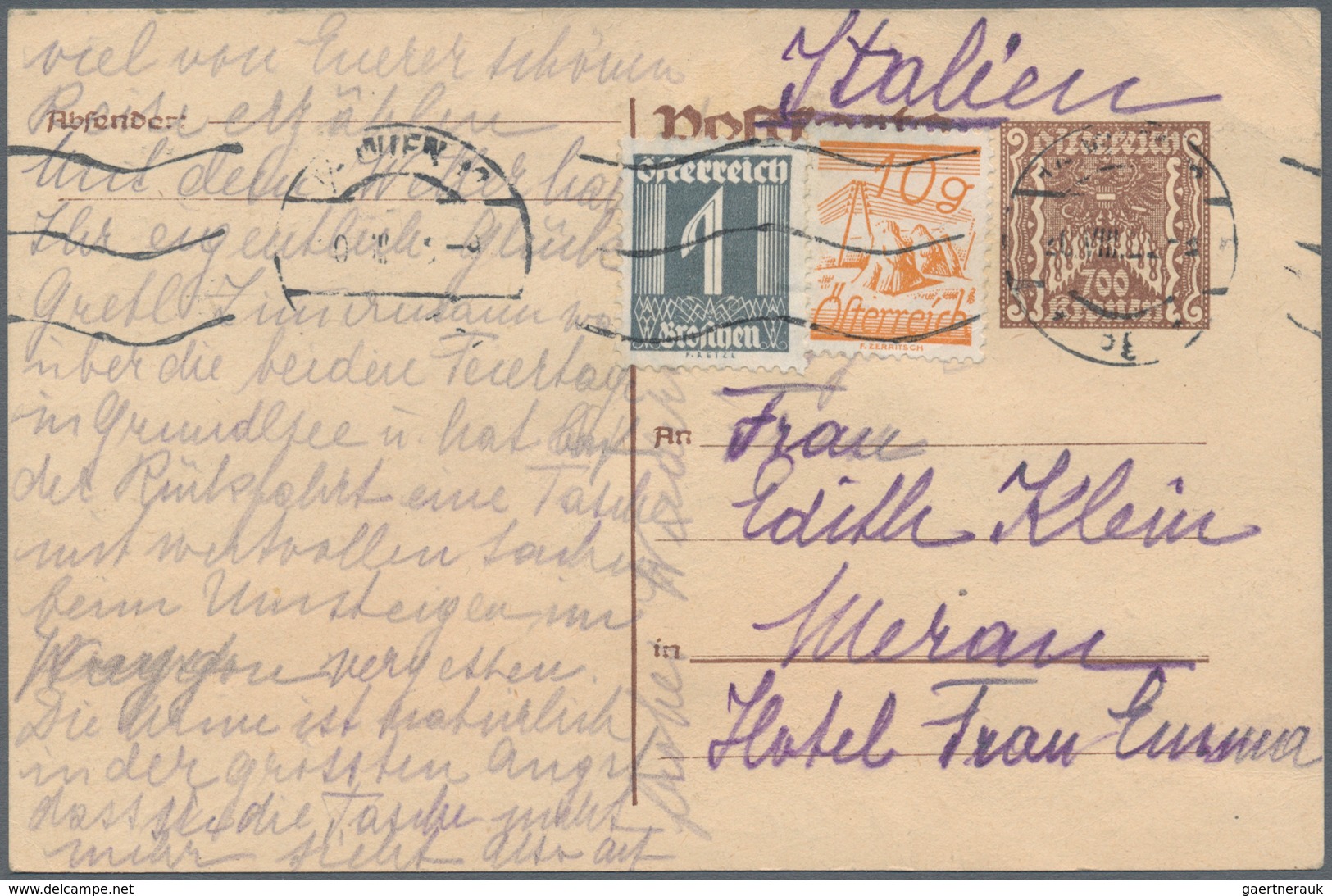 Österreich - Ganzsachen: 1925, 700 Kr Braun Ganzsachenpostkarte Mit Zusatzfrankatur 1 G Grau Und 10 - Andere & Zonder Classificatie