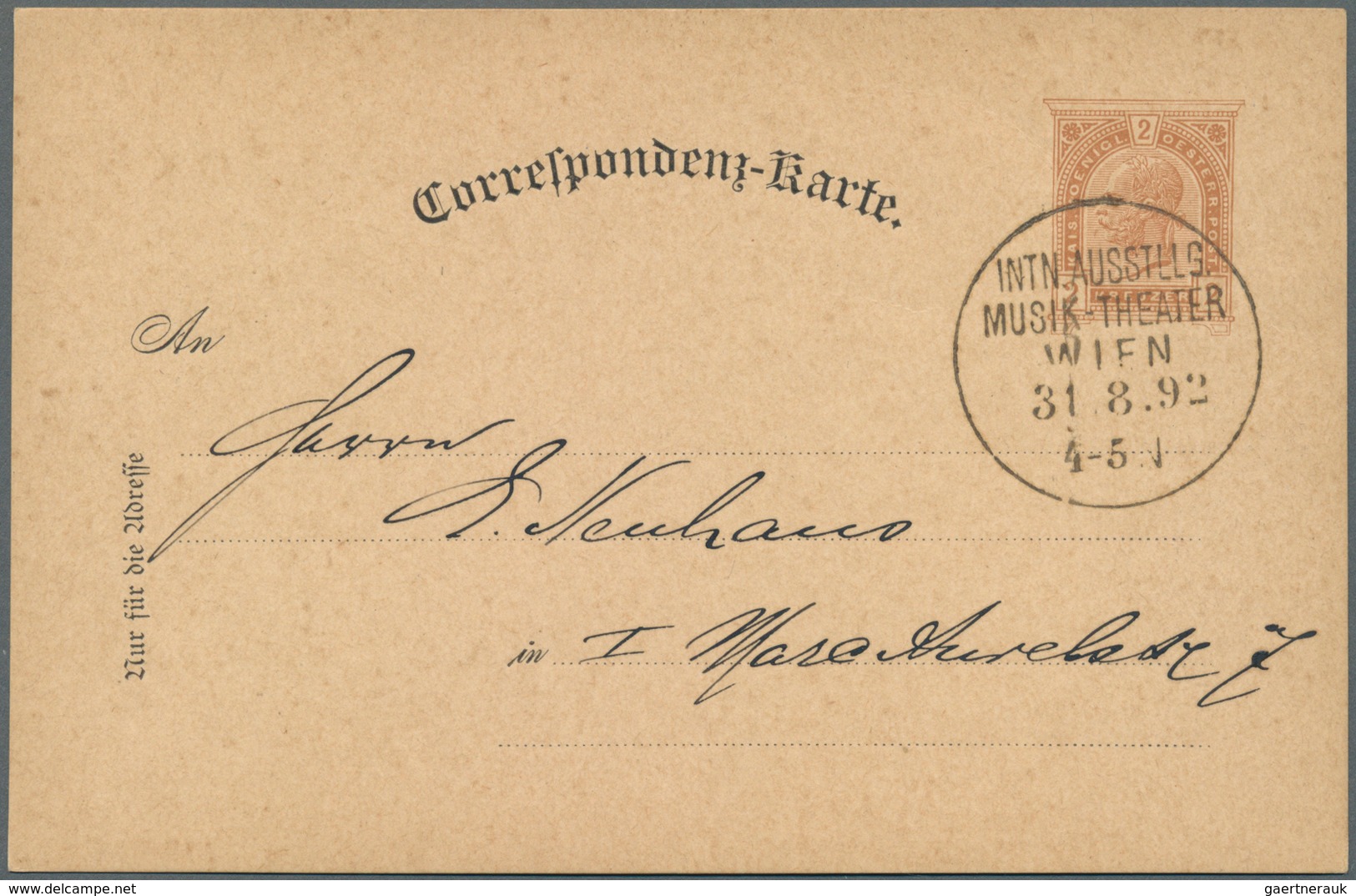 Österreich - Privatganzsachen: 1892, Vier Privatpostkarten 2 Kr. Braun Für Die Internat. Musik- Und - Other & Unclassified
