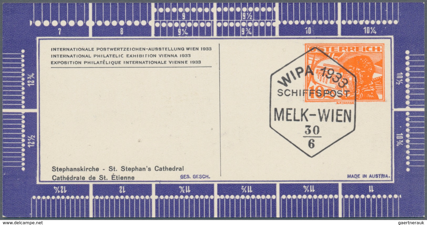 Österreich - Privatganzsachen: 1933, Zähnungsschlüssel In Blauviolett Als Privatganzsache Zur WIPA M - Other & Unclassified