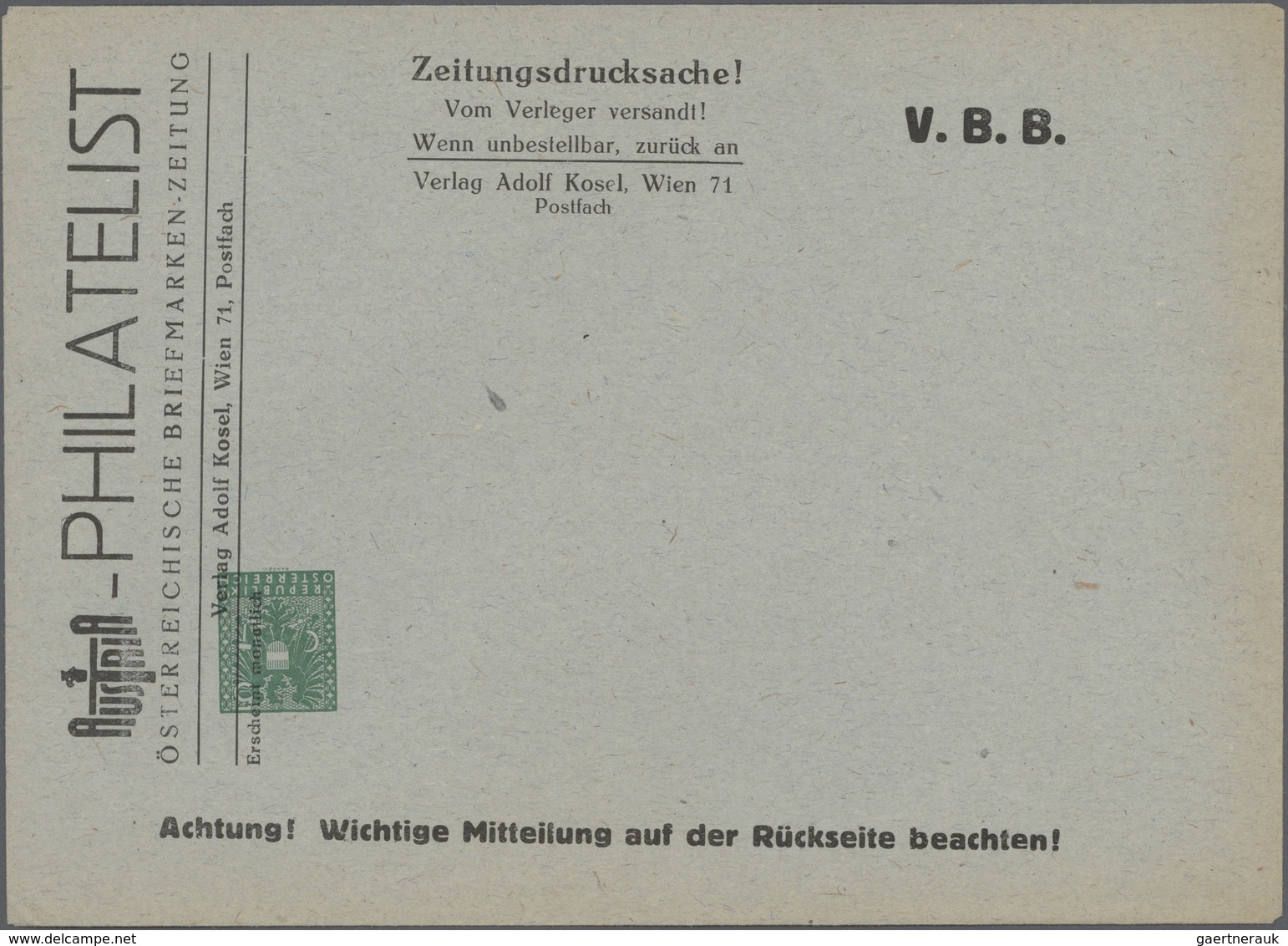 Österreich - Privatganzsachen: 1945, 5 (Pfg) Grün Wappen, Privater Wertstempeleindruck, KOPFSTEHEND - Altri & Non Classificati