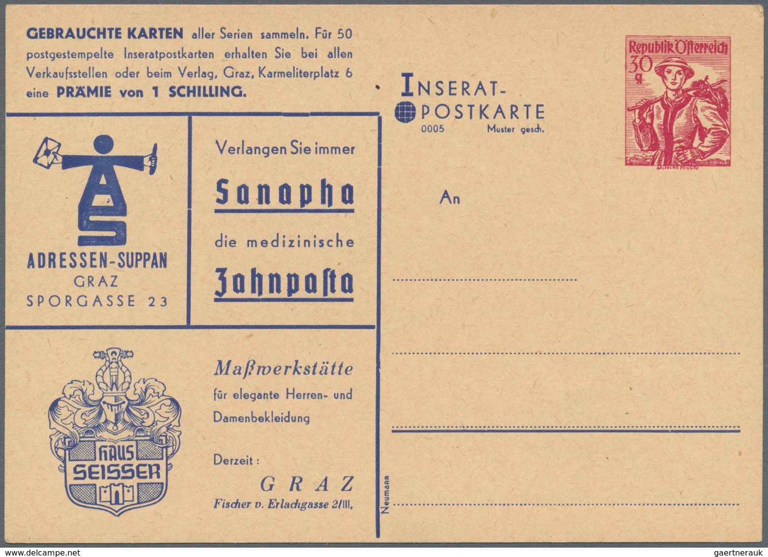 Österreich - Privatganzsachen: 1949, 30 G Rot Trachten, Privat-Inserat-Postkarte Auf Gelblichem Kart - Altri & Non Classificati