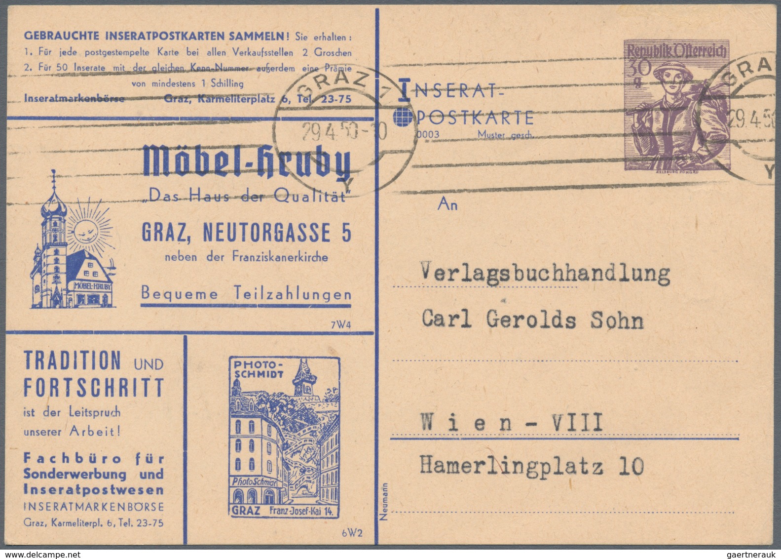 Österreich - Privatganzsachen: 1950, 30 G Violett Trachten, Privat-Inserat-Postkarte, Serie 0003, Mi - Other & Unclassified