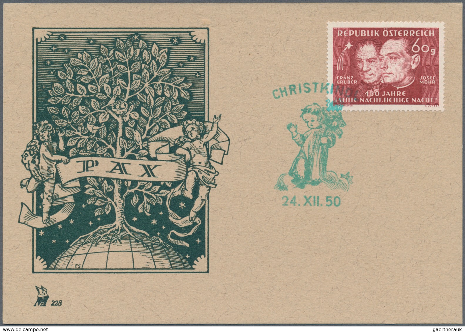 Österreich - Stempel: 1950, 60 G "Stille Nacht" Auf PAX-Karte Mit Grünem Stempel CHRISTKINDL, 24.XII - Macchine Per Obliterare (EMA)