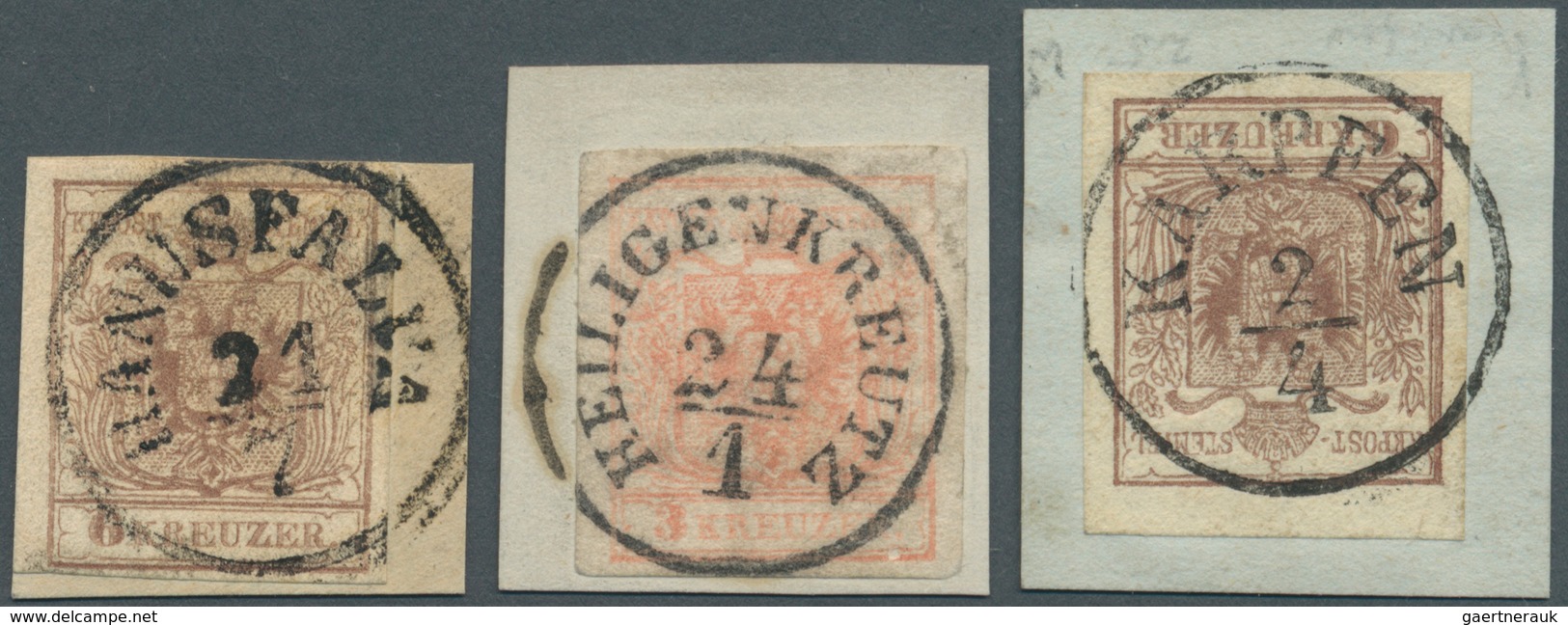 Österreich - Stempel: 1850, "HANUSFALVA", "HEILIGENKREUZ" Und "KARPFEN" Je K1 Auf Briefstücken (Müll - Frankeermachines (EMA)