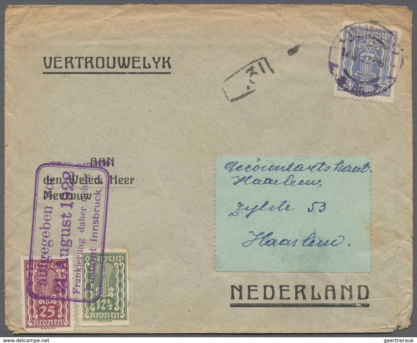 Österreich - Stempel: "aufgegeben Vor 21.August 1922 Frankierung Daher Richtig Postamt Innsbruck" Se - Macchine Per Obliterare (EMA)