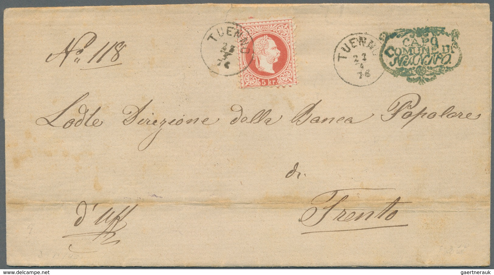 Österreich - Stempel: 1876, 5 Kr Rot Franz-Josef, EF Auf Faltbriefhülle Aus Nanno, Entwertet Mit K1 - Franking Machines (EMA)