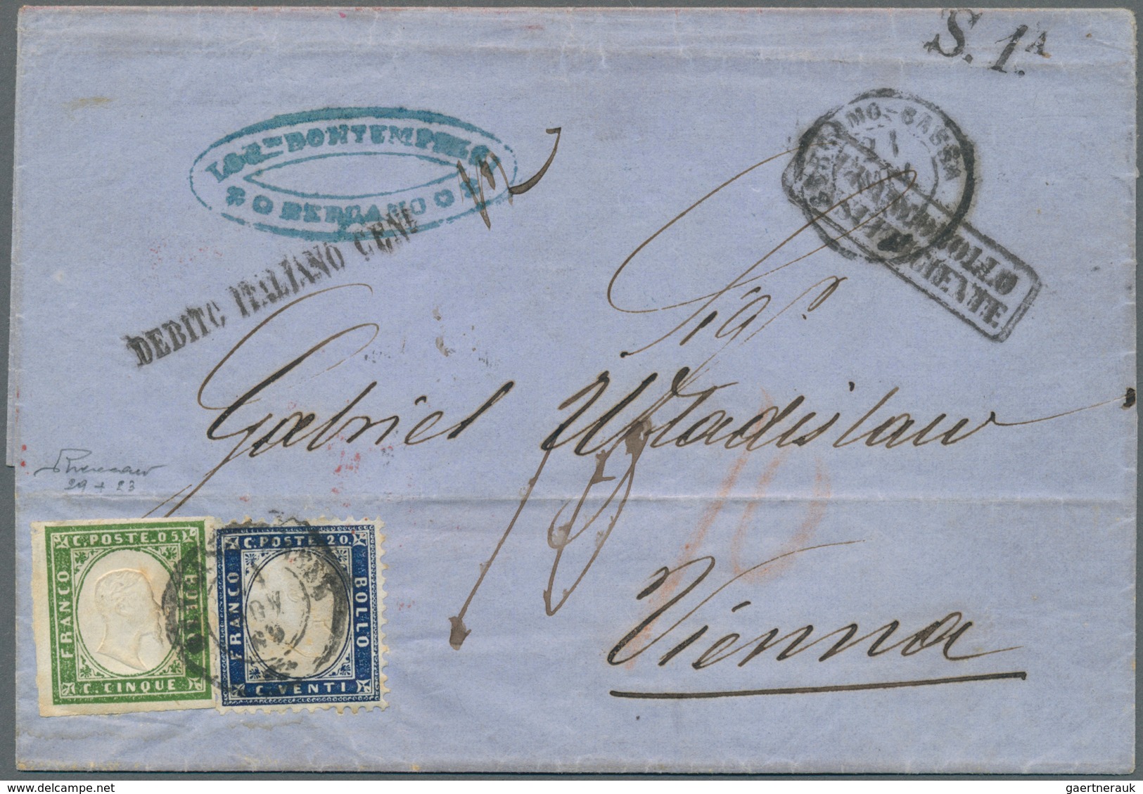 Österreich - Besonderheiten: 1862, INCOMING MAIL: Sardinien 5 C Gelbgrün, Allseits Vollrandig, Zusam - Andere & Zonder Classificatie