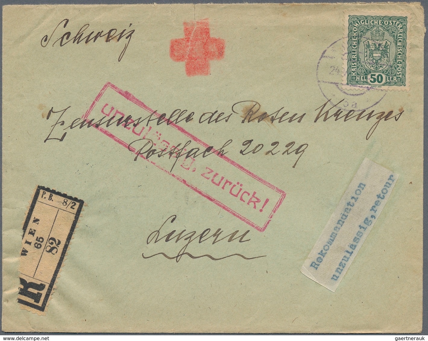 Österreich - Besonderheiten: 1918 Österreich Stempel Mit Abb. "Rotes Kreuz" Auf R-Brief Von Wien An - Andere & Zonder Classificatie