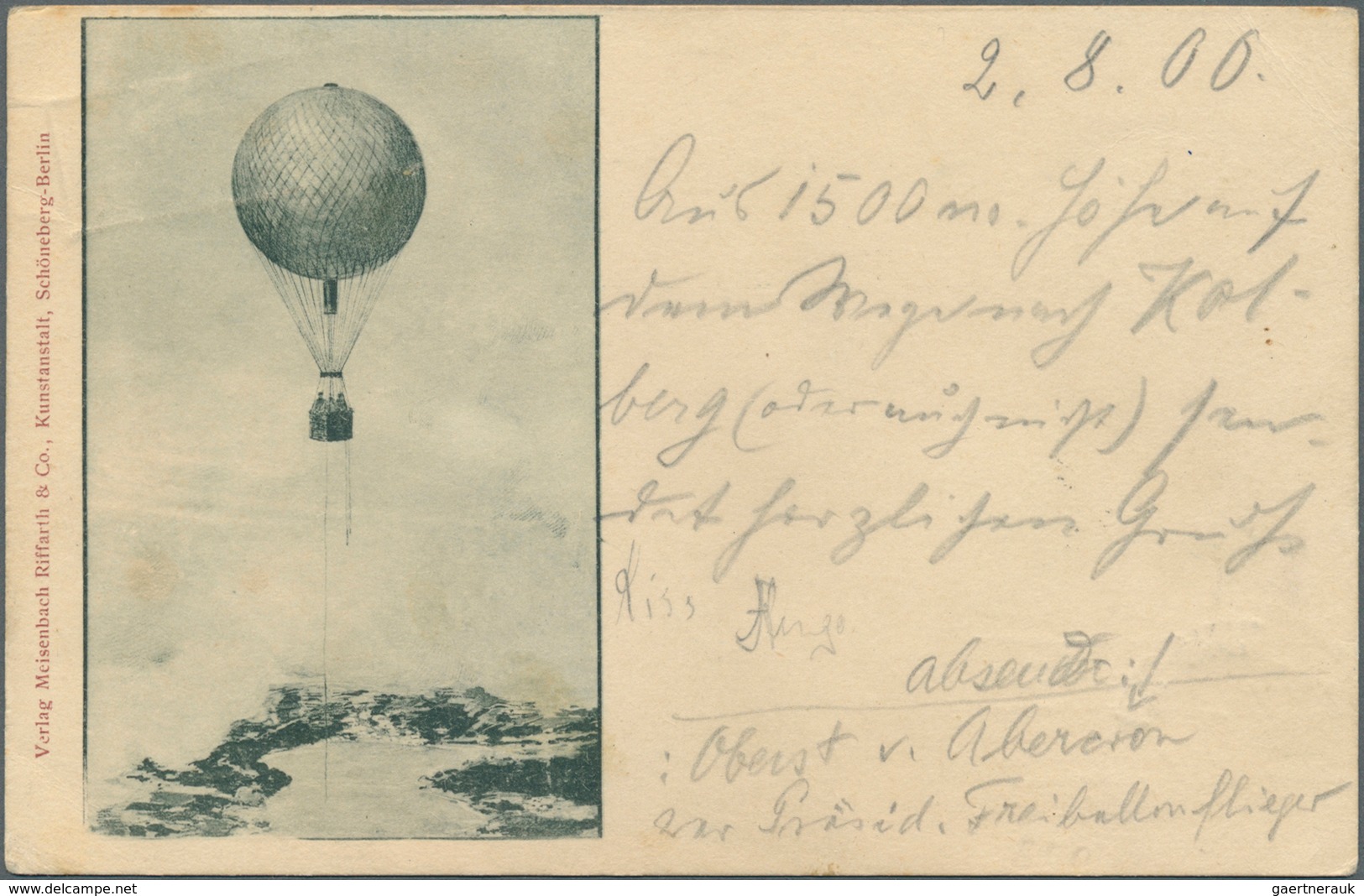Polen: 1900, EARLY BALLOON MAIL OF POMERANIA (POMORZE), Ppc "Flying Balloon" Written By Colonel Hugo - Altri & Non Classificati
