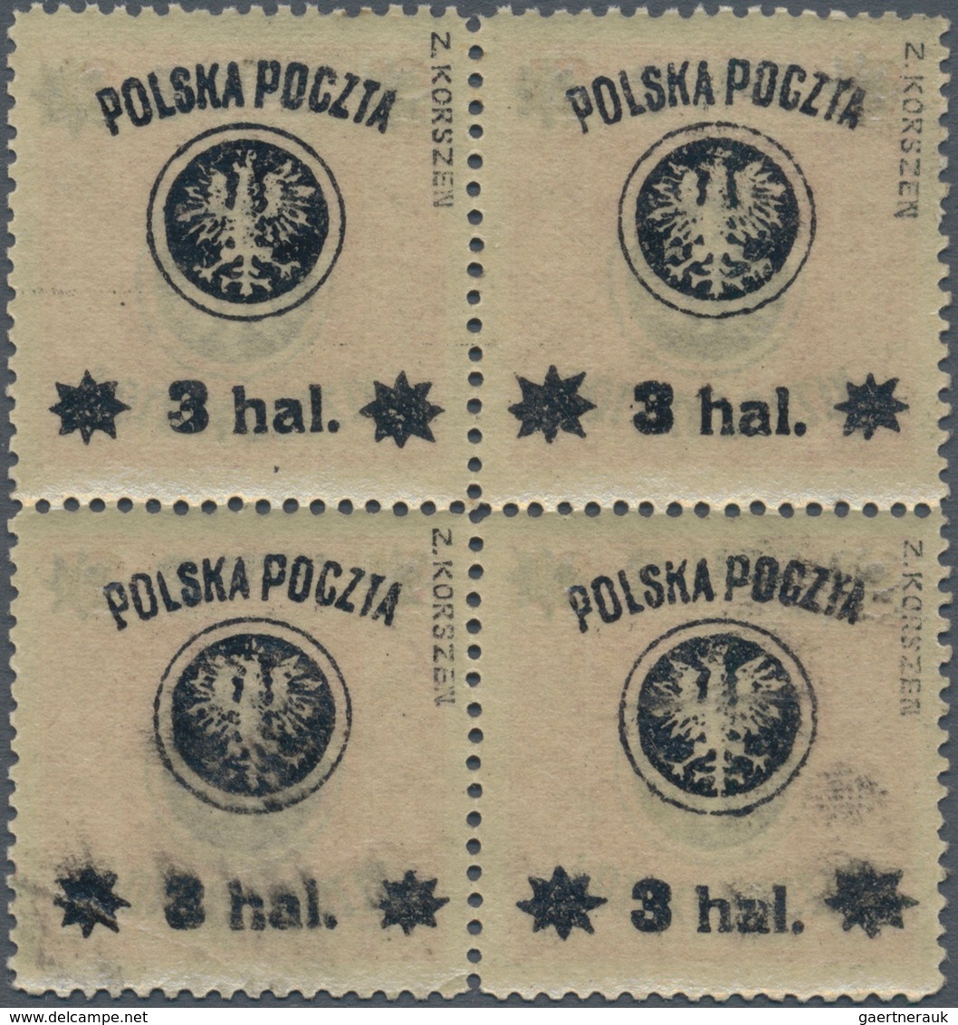 Polen: 1918/1919: Second Lublin Issue, 3 Hal. On 15 H. Rose, Block Of Four With Additional Inverted - Autres & Non Classés