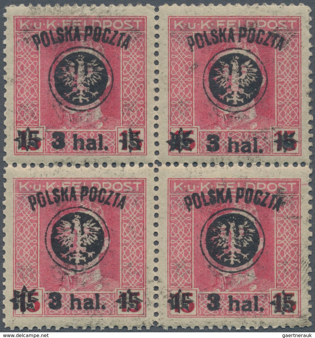 Polen: 1918/1919: Second Lublin Issue, 3 Hal. On 15 H. Rose, Block Of Four With Additional Inverted - Altri & Non Classificati