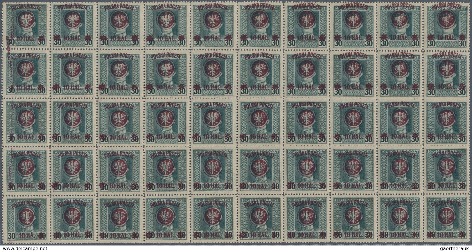 Polen: 1918/1919: Second Lublin Issue 10 Hal. On 30 Hel. Grey Green With Overprint In Violet Colour, - Altri & Non Classificati