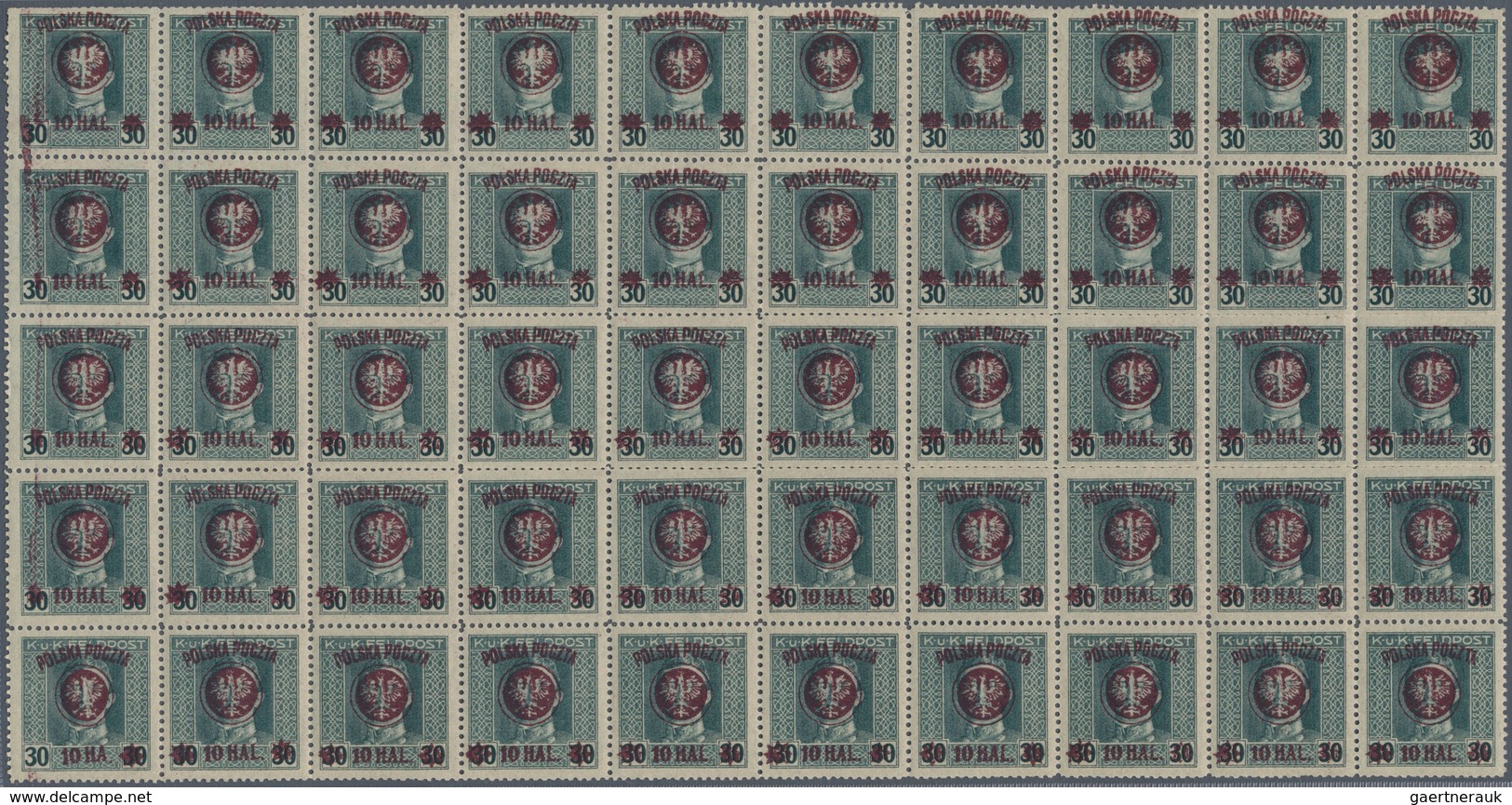 Polen: 1918/1919: Second Lublin Issue 10 Hal. On 30 Hel. Grey Green With Overprint In Violet Colour, - Other & Unclassified