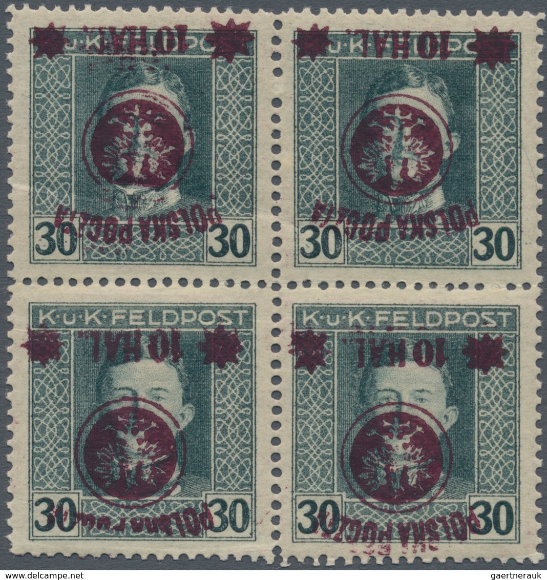Polen: "1918/1919: Second Lublin Issue 10 Hal On 30 Heller Green Grey With Inverted Violett Overprin - Other & Unclassified