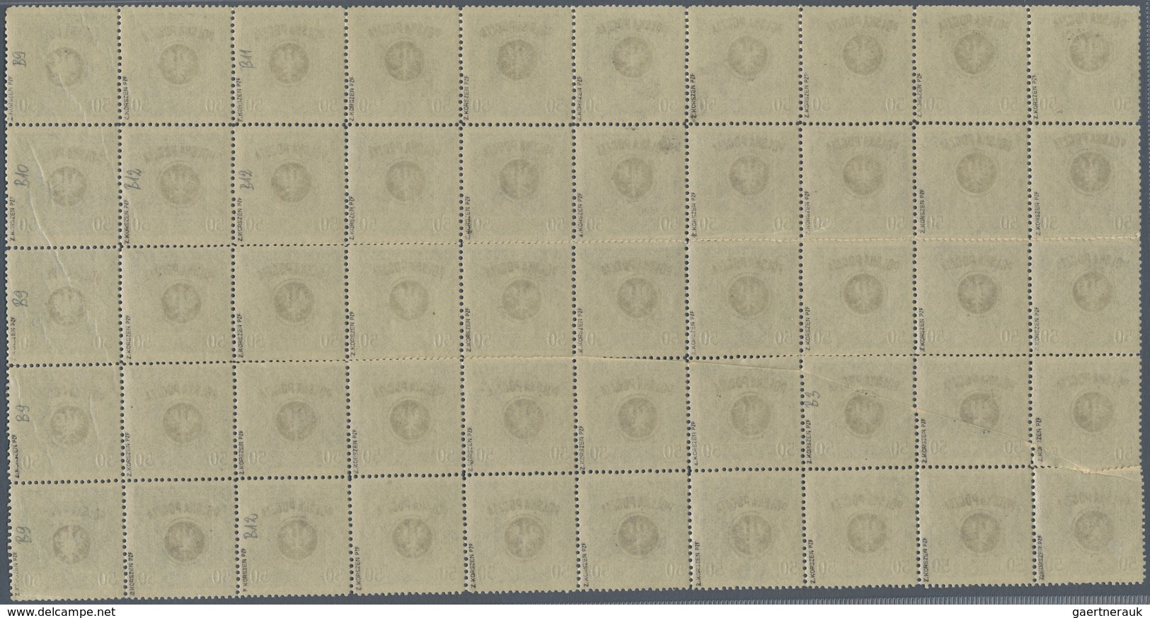 Polen: "1918/1919: Second Lublin Issue, 50 Halerzy Green, Complete Printing Sheet Of 50 Stamps. This - Altri & Non Classificati