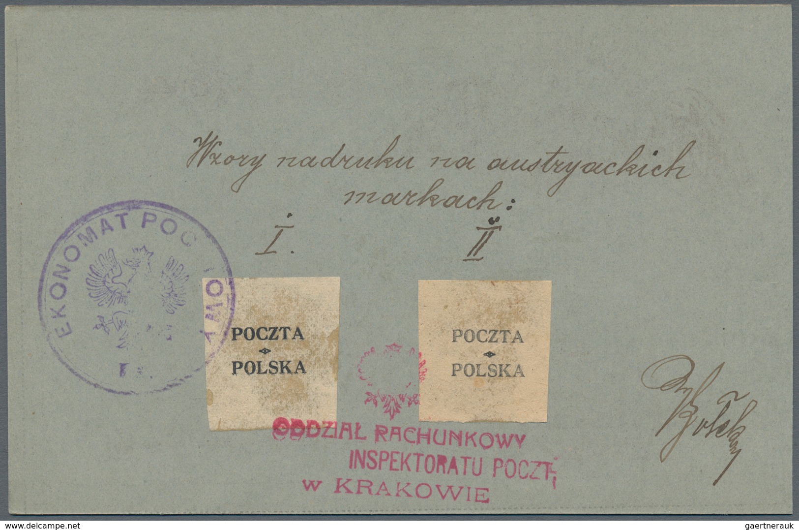 Polen: "1919: Krakow Issue. PROOF OF THE OVERPRINTS On Special Passpartout Card With Special Cancela - Andere & Zonder Classificatie