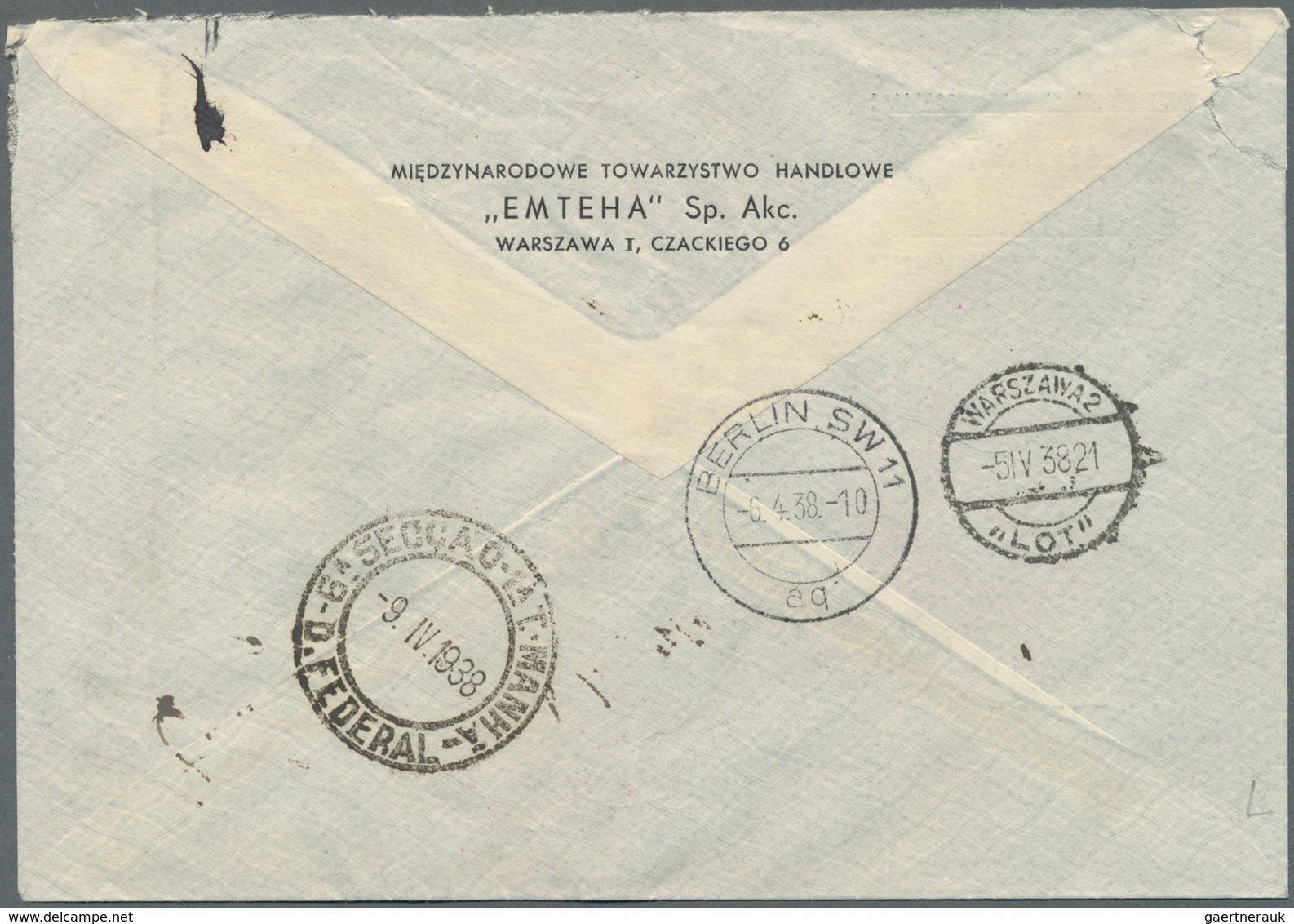 Polen: 1938, 5 Gr, 15 Gr, 2 X 25 Gr And 3 Zl Definitives, Mixed Franking On Registered Airmail Cover - Altri & Non Classificati