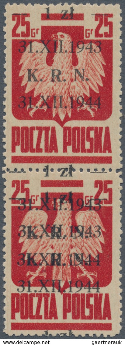 Polen: 1944: Goznak Issue With K.R.N. Overprint. Vertical Pair, The Lower Stamp With DOUBLE Overprin - Other & Unclassified
