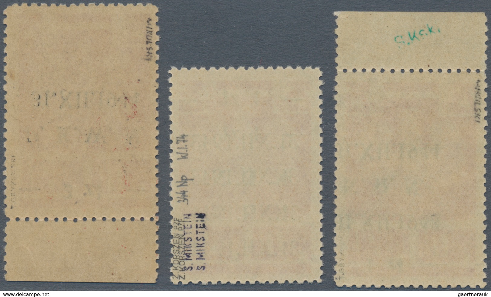 Polen: 1944: Three Goznak Issue Stamps With Overprint Errors: INVERTED K.R.N Overprint, DOUBLE K.R.N - Altri & Non Classificati