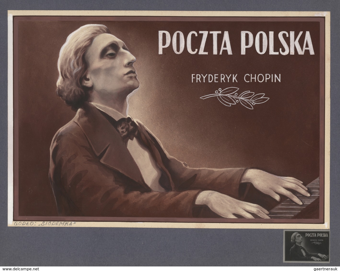 Polen: 1946: Project Of An Unissued Stamp "Frederyk Chopin". Hand Painted In Gouache Technic On Cart - Altri & Non Classificati