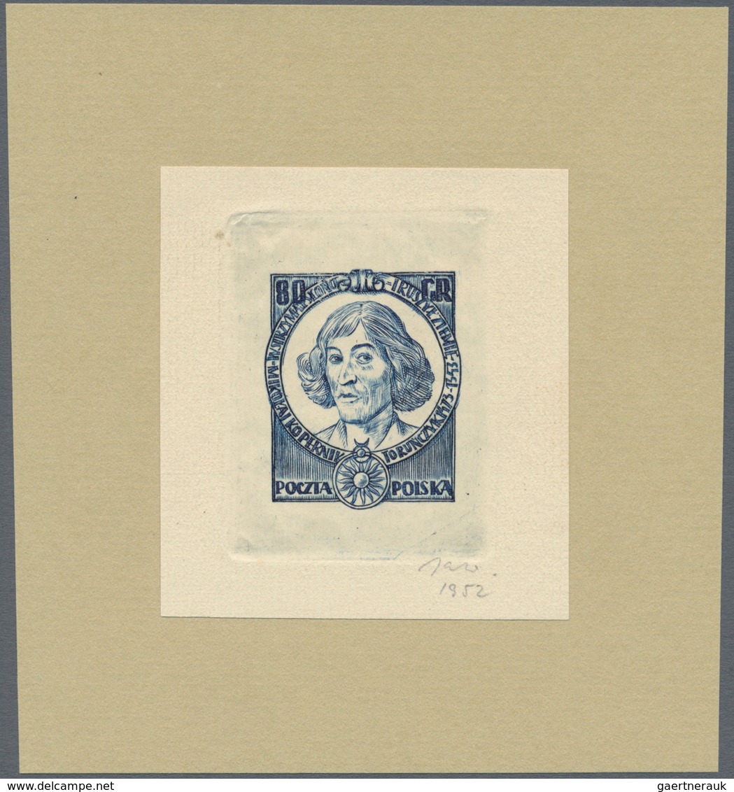 Polen: 1952: Project Of An Unissued Stamp "Nikolaus Kopernikus" 80 Gr Dark Grey Blue, Signed By The - Andere & Zonder Classificatie