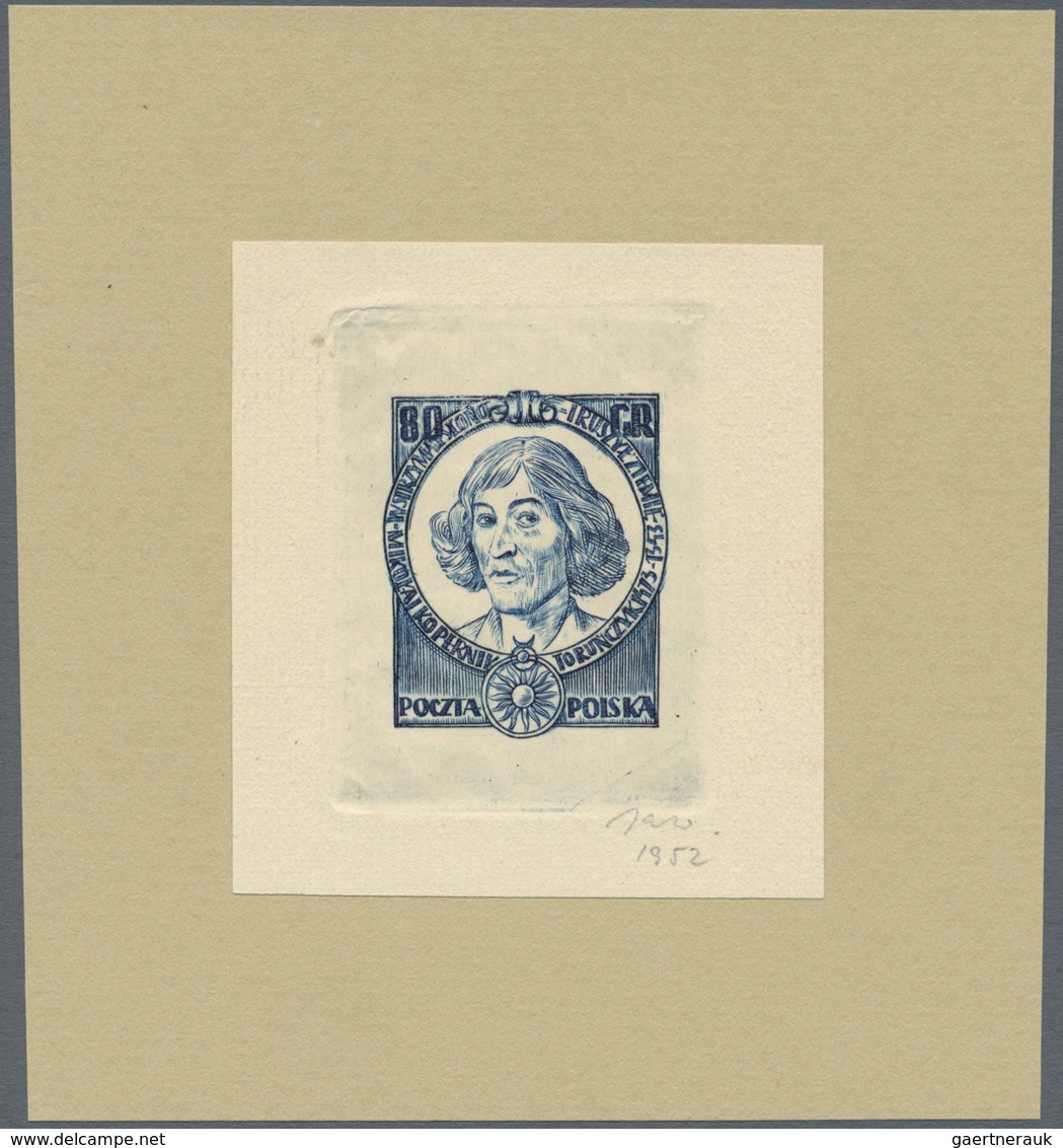 Polen: 1952: Project Of An Unissued Stamp "Nikolaus Kopernikus" 80 Gr Dark Grey Blue, Signed By The - Other & Unclassified