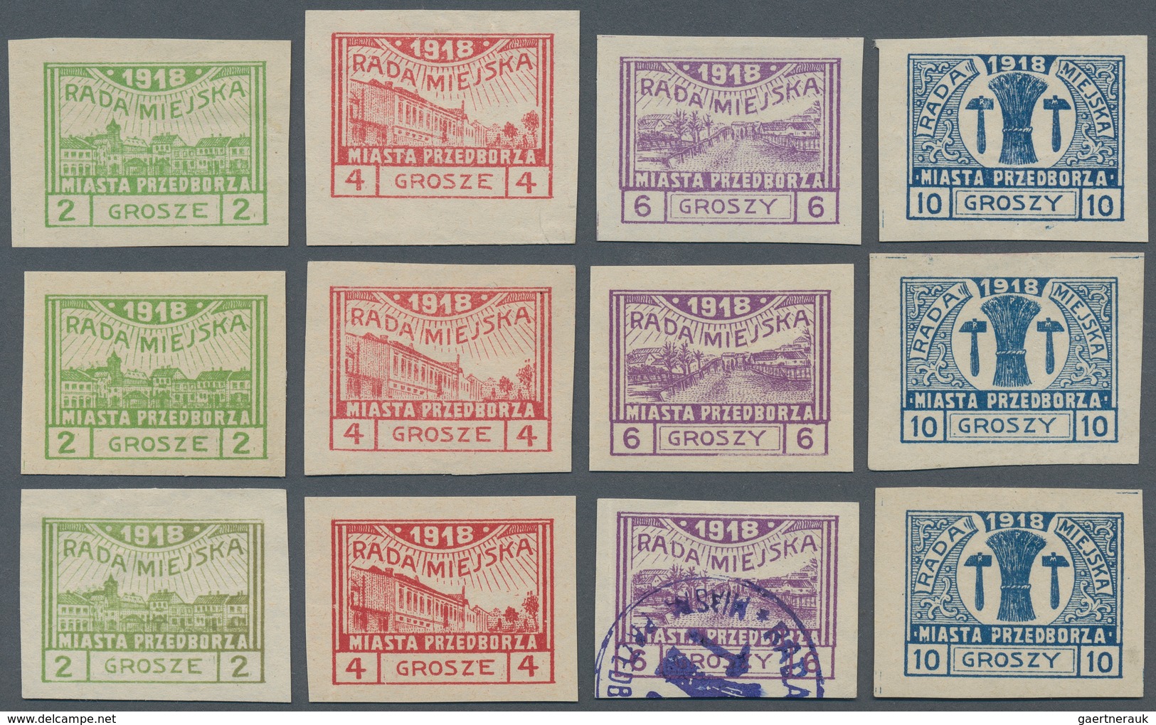 Polen - Bestellpostanstalten: PRZEDBORZ 1918, "Rada Miejska" 2gr. To 10gr. Imperforate, Three Sets ( - Other & Unclassified