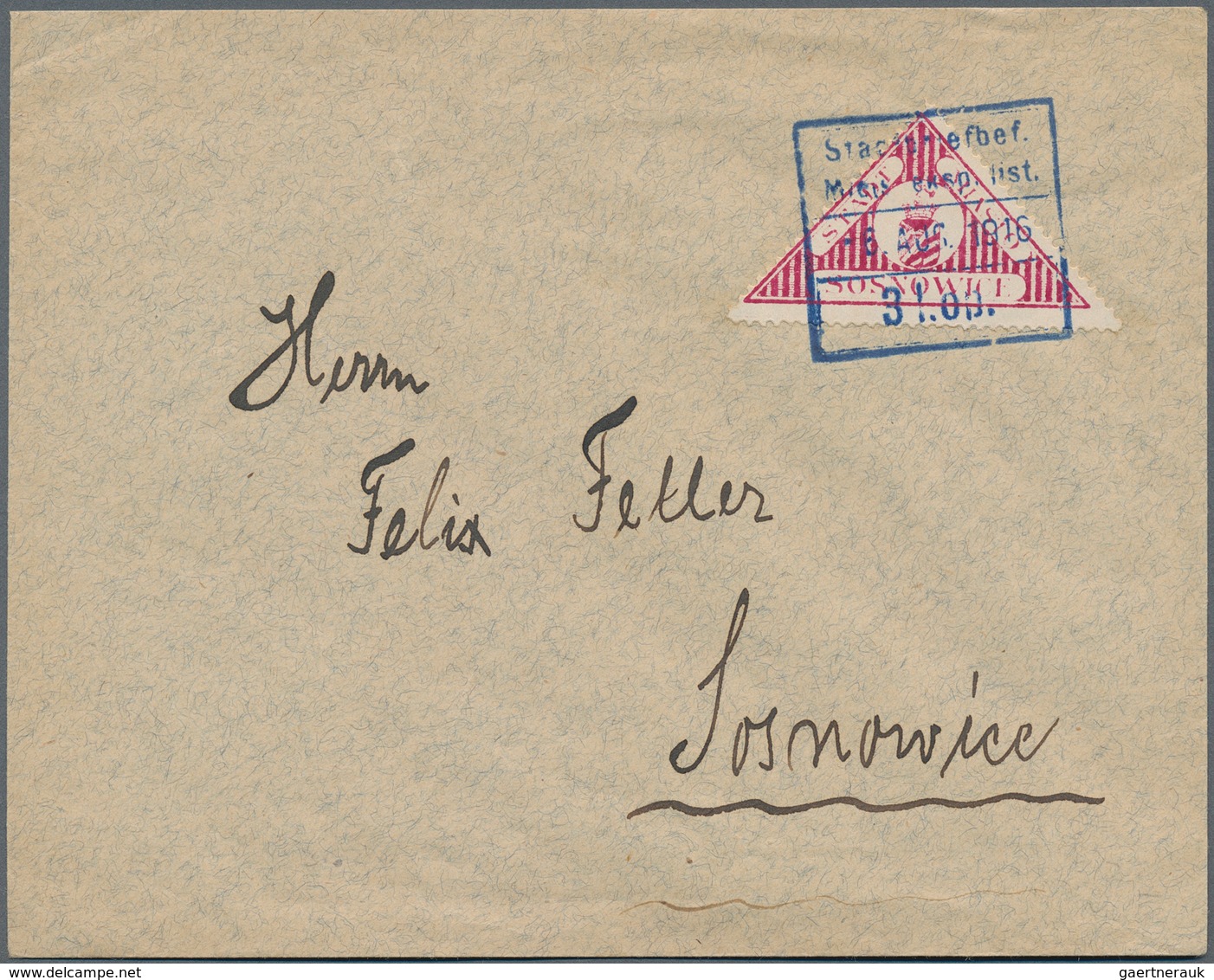 Polen - Bestellpostanstalten: SOSNOWICE 1916, (3k.) Dark Carmine, Single Franking On Local Cover Cle - Other & Unclassified