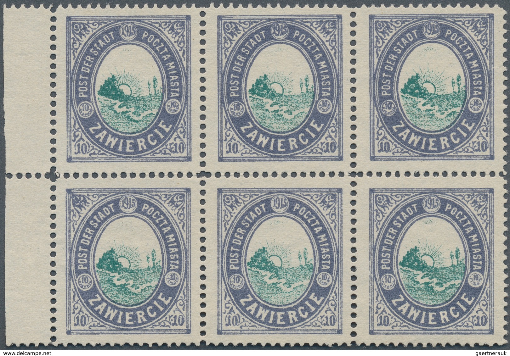 Polen - Bestellpostanstalten: ZAWIERCE 1916, 10fen. Violet/green Without Overprint, Left Marginal Bl - Other & Unclassified