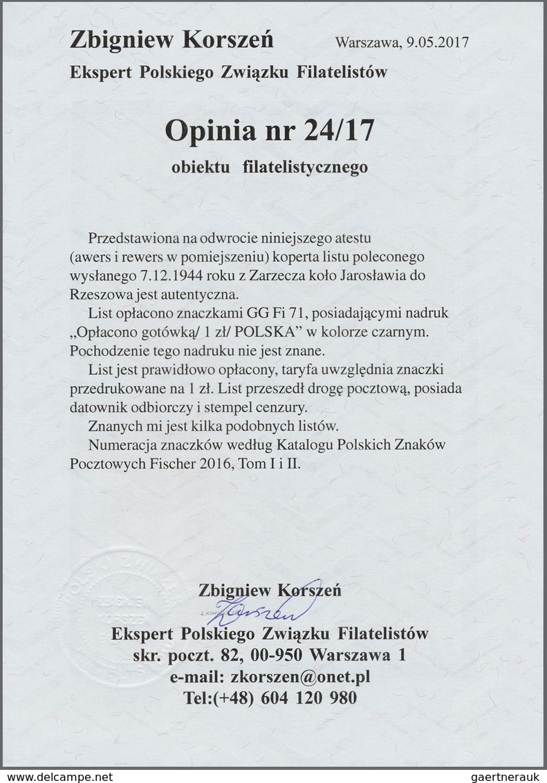 Polen - Lokalausgaben 1944/45: 1944 ZARZECZE KOŁO JAROSŁAWIA: Registered Letter Bearing Vertical Pai - Andere & Zonder Classificatie