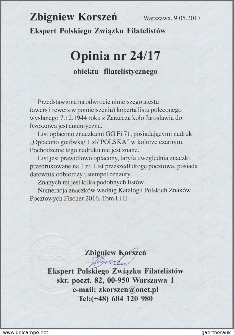 Polen - Lokalausgaben 1944/45: 1944 ZARZECZE KOŁO JAROSŁAWIA: Registered Letter Bearing Vertical Pai - Other & Unclassified