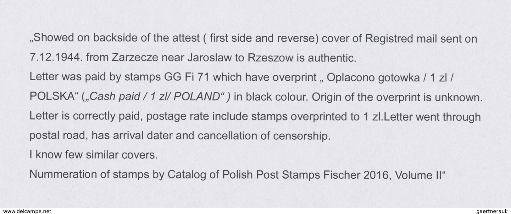 Polen - Lokalausgaben 1944/45: 1944 ZARZECZE KOŁO JAROSŁAWIA: Registered Letter Bearing Vertical Pai - Andere & Zonder Classificatie