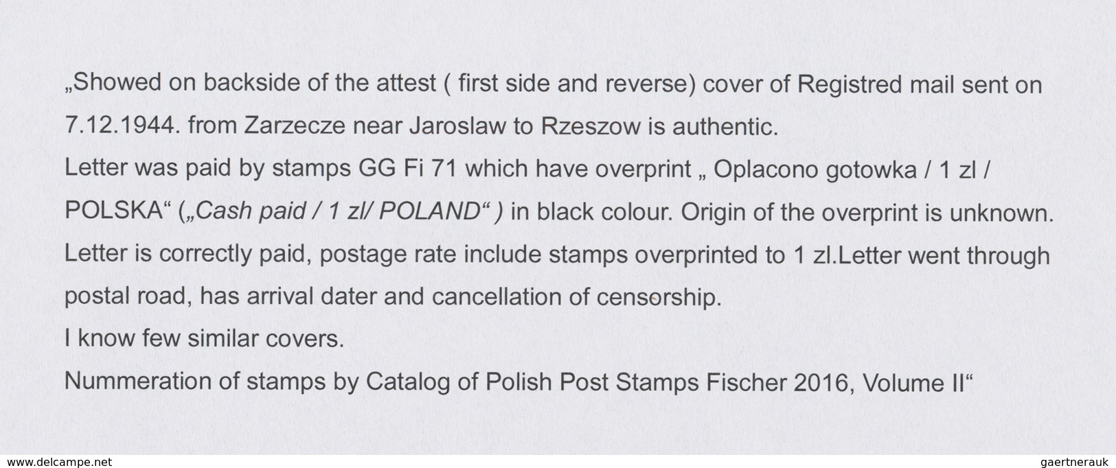 Polen - Lokalausgaben 1944/45: 1944 ZARZECZE KOŁO JAROSŁAWIA: Registered Letter Bearing Vertical Pai - Altri & Non Classificati