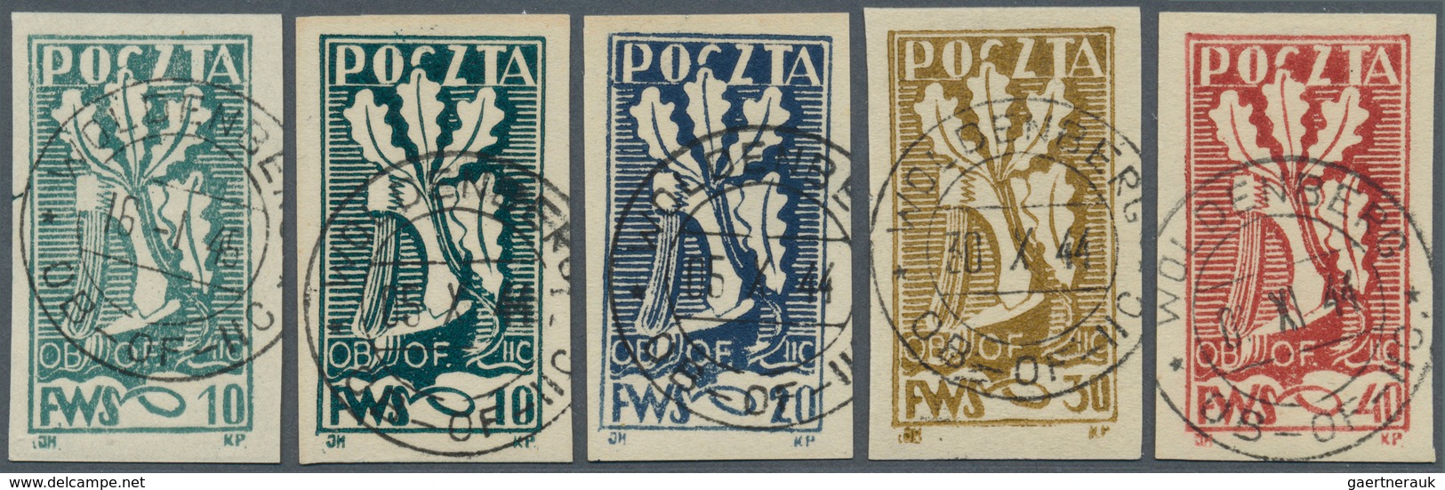 Polen - Lagerpost: Woldenberg: 1944/1945. Komplette Serie "Odrastajacy Dab" (5 Werte), Sauber Rundge - Altri & Non Classificati